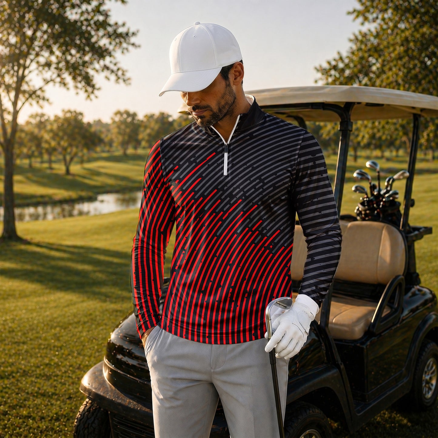 Circular Pattern Black Red 2026  Men Quarter-zip Pullover
