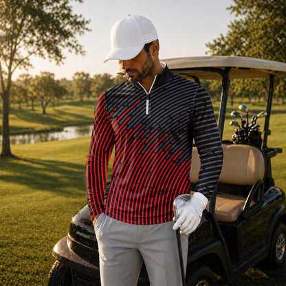 Circular Pattern Black Red 2026  Men Quarter-zip Pullover