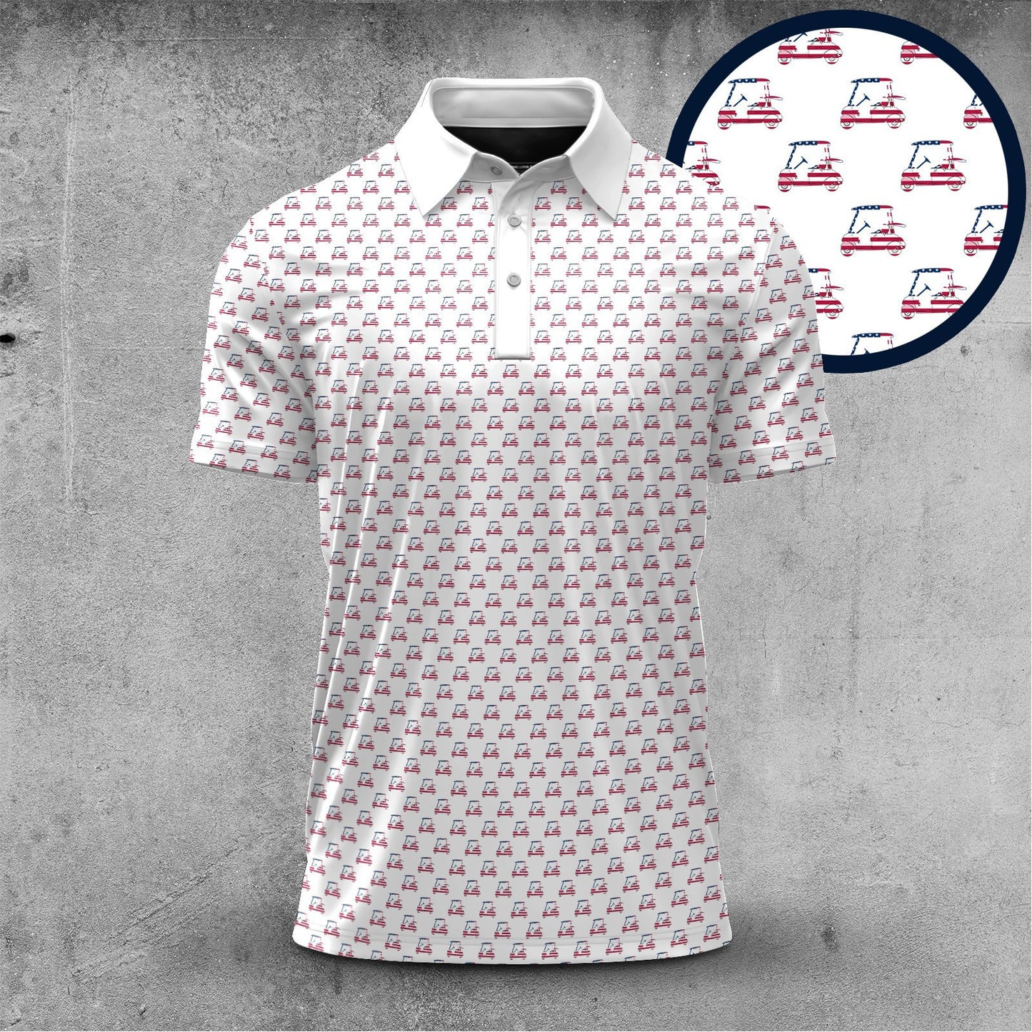 America Golf Cart Pattern 2026  Men Polo Shirt
