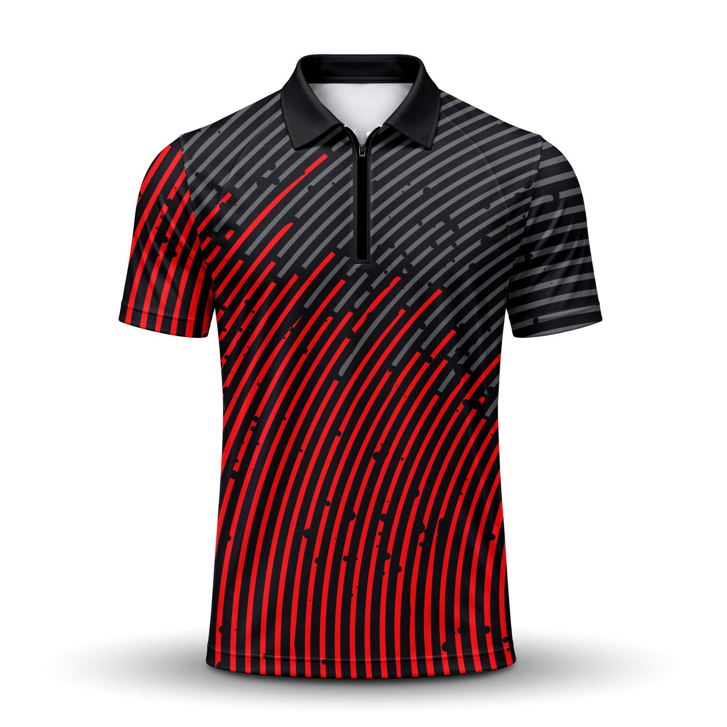 Circular Pattern Black Red 2026  Men Zip Polo Shirt