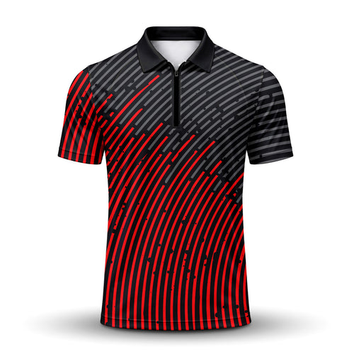 Circular Pattern Black Red 2026  Men Zip Polo Shirt