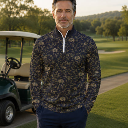 Camo Skull Seamles Pattern Men Quarter-zip Pullover