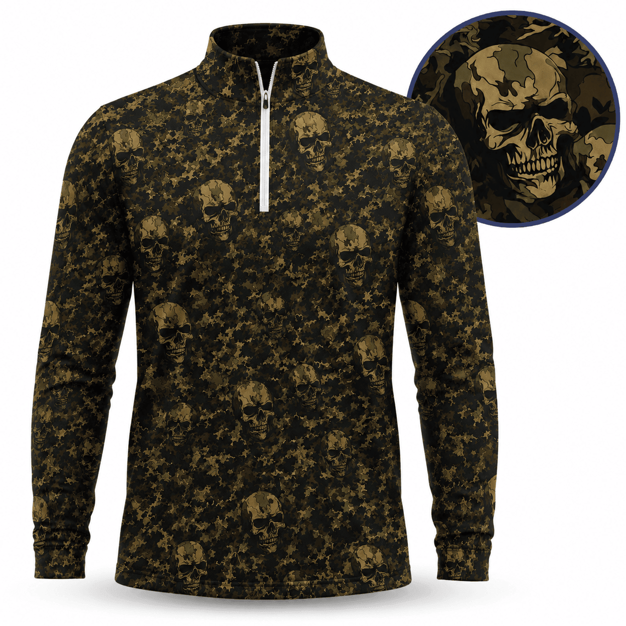 Camo Skull Seamles Pattern Men Quarter-zip Pullover