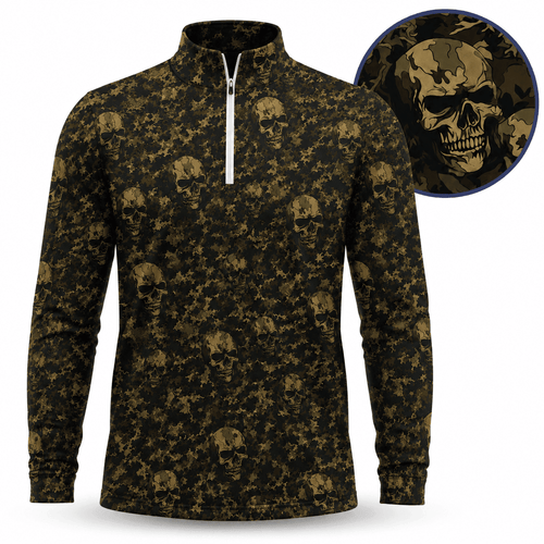 Camo Skull Seamles Pattern Men Quarter-zip Pullover