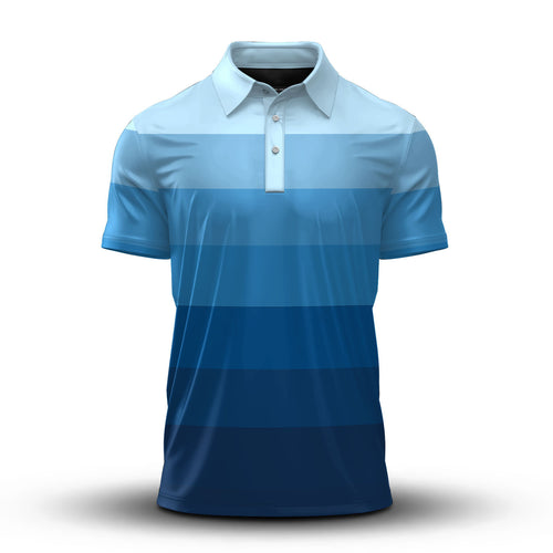 2026  Gradient Blue Horizontal Lines Men Polo Shirt