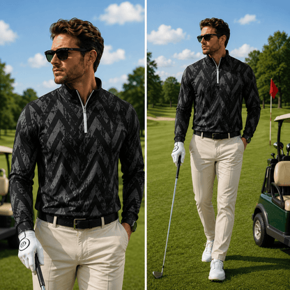 Black Grey Men Quarter-zip Pullover