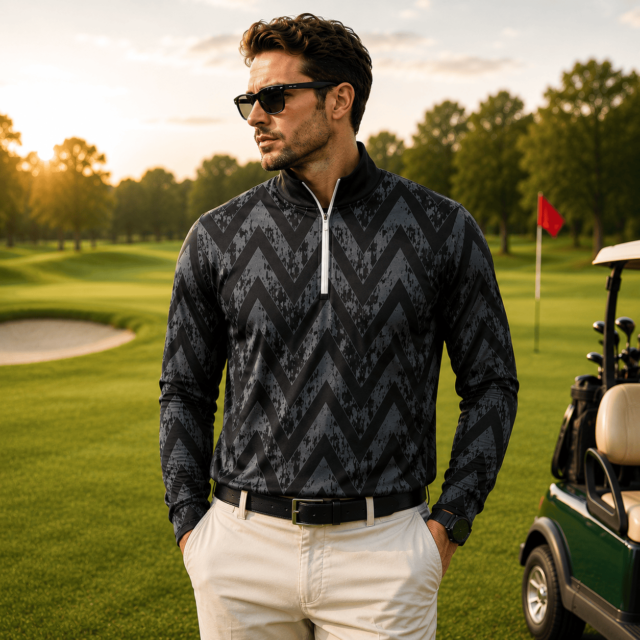 Black Grey Men Quarter-zip Pullover