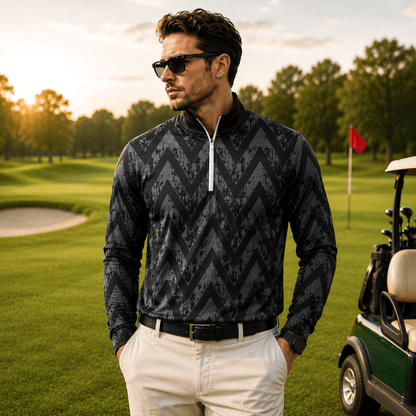 Black Grey Men Quarter-zip Pullover