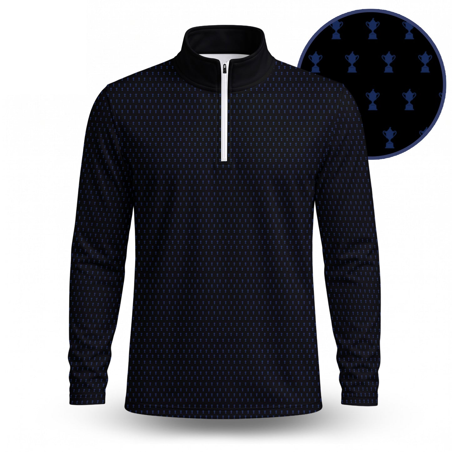 2027  Trophy Pattern Blue Black Men Quarter-zip Pullover
