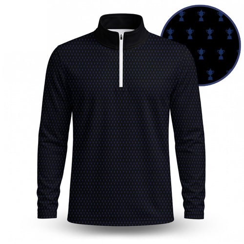 2027  Trophy Pattern Blue Black Men Quarter-zip Pullover