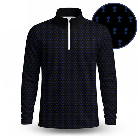 2027  Trophy Pattern Blue Black Men Quarter-zip Pullover