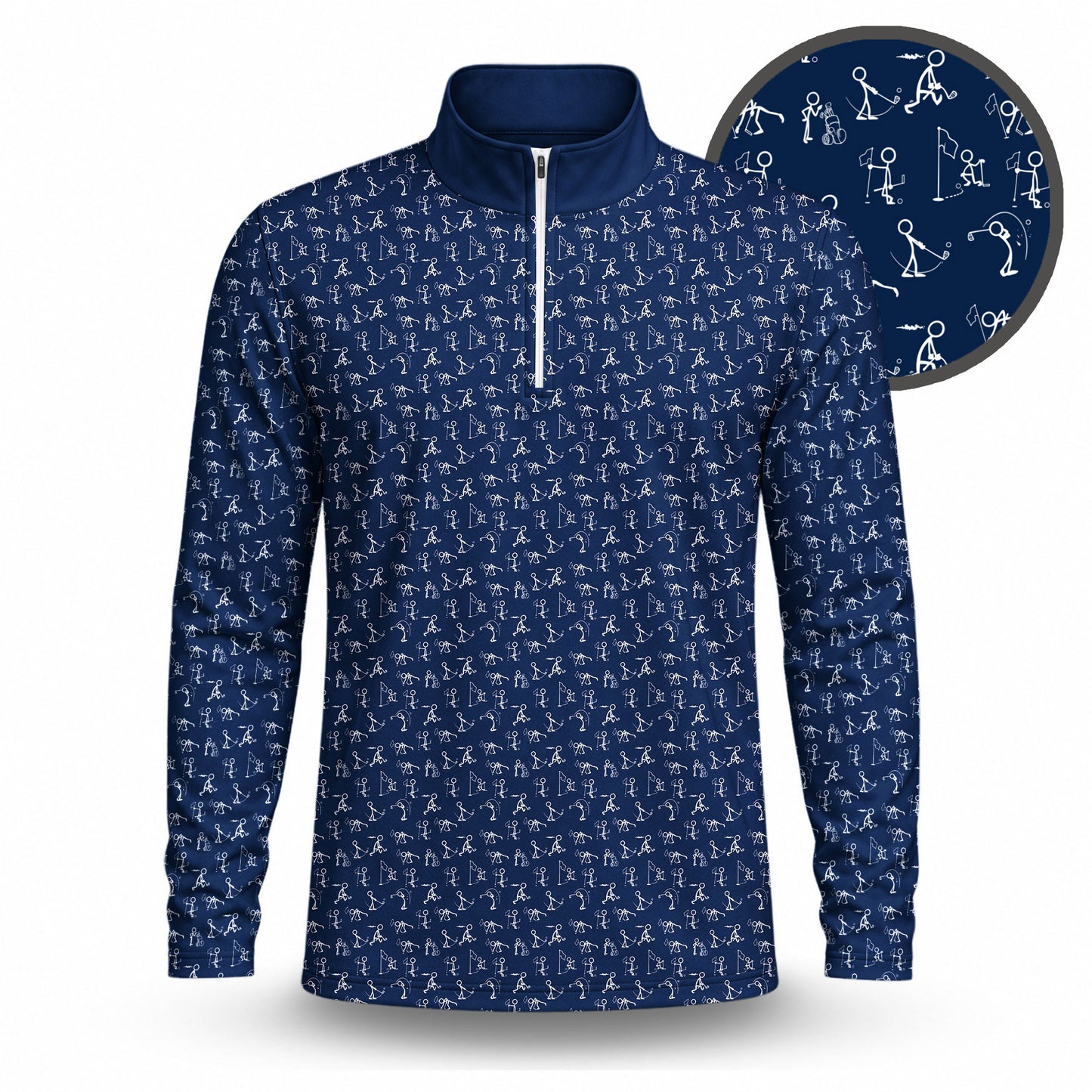 Stick Figures Blue White Men Quarter-zip Pullover