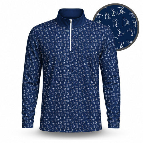Stick Figures Blue White Men Quarter-zip Pullover