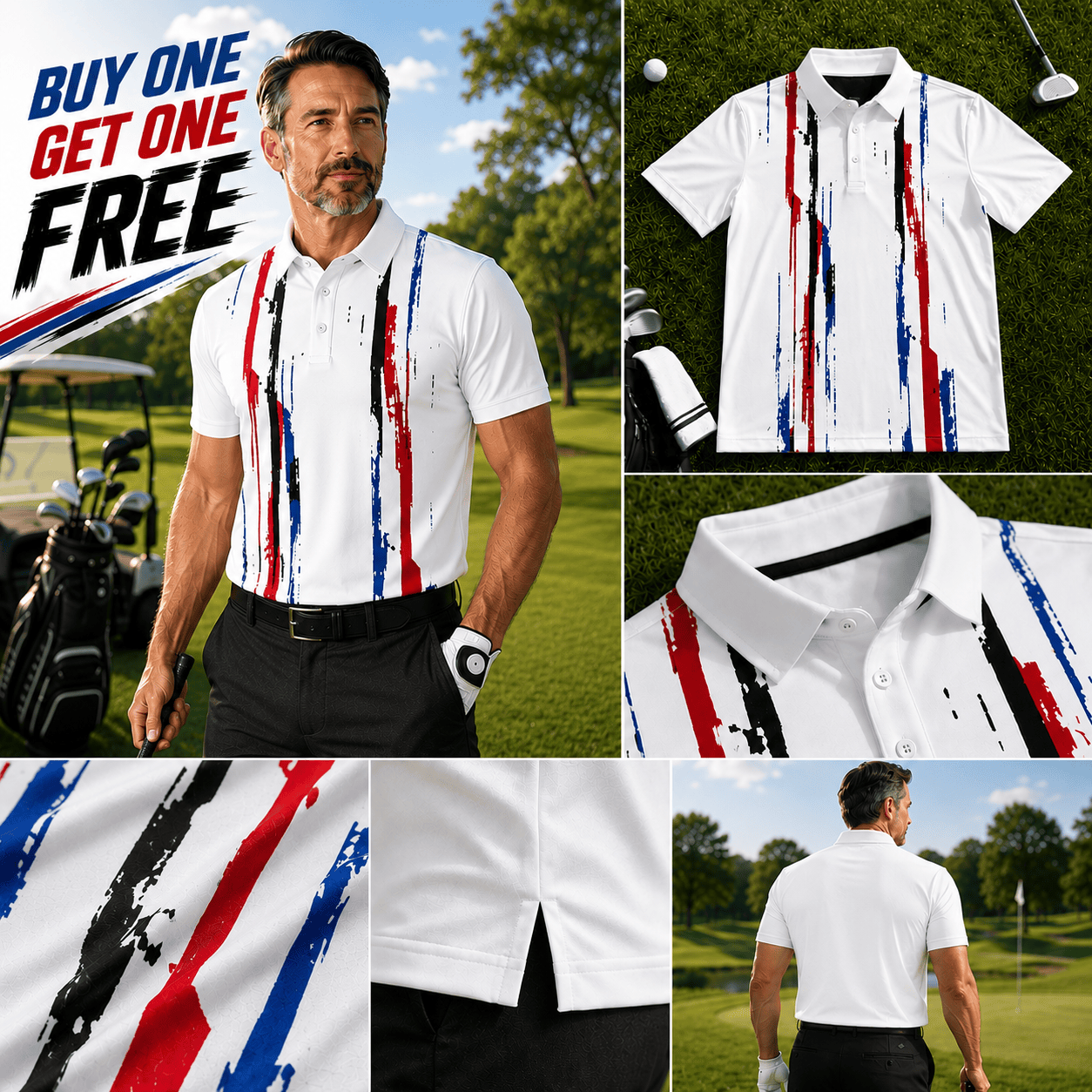 2026 White Black Blue Red Pattern Men Polo Shirt