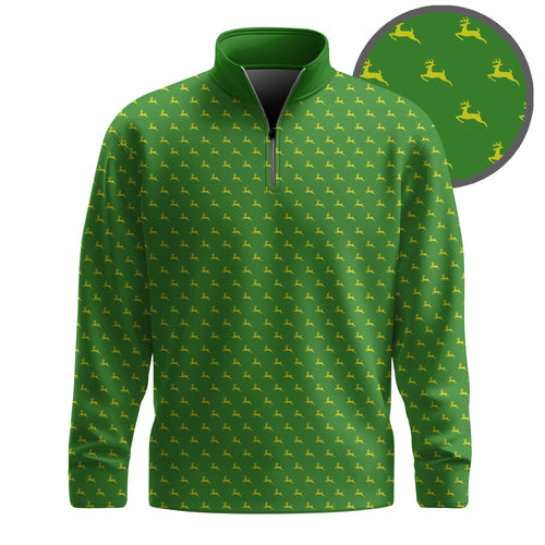 John Deere Pattern Green Sport Men Quarter-zip Pullover