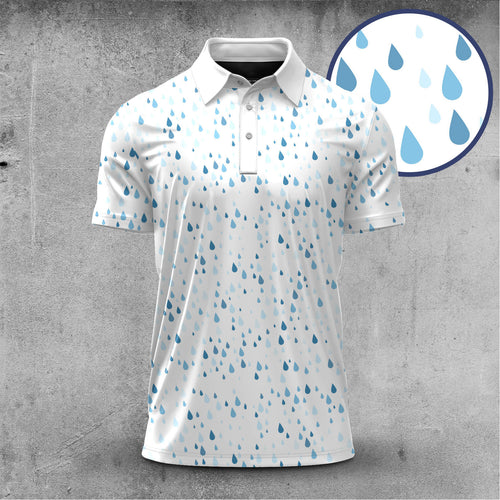 White Blue Rain Pattern 2026  Men Polo Shirt