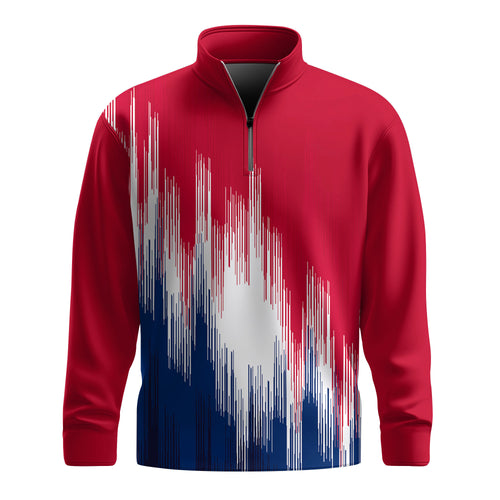 Red Blue White Sporty 2026  Men Quarter-zip Pullover