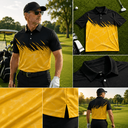Black Yellow 2027 Sporty Men Polo Shirt