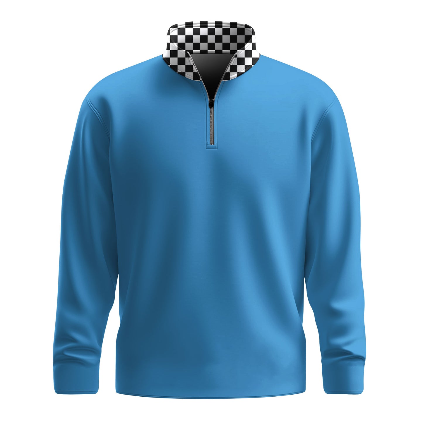 Cyan Blue Caro Pattern 2026  Men Quarter-zip Pullover
