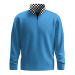 Cyan Blue Caro Pattern 2026  Men Quarter-zip Pullover