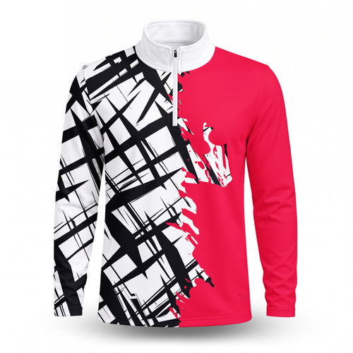 2027  Red Black Paint Brush Men Quarter-zip Pullover