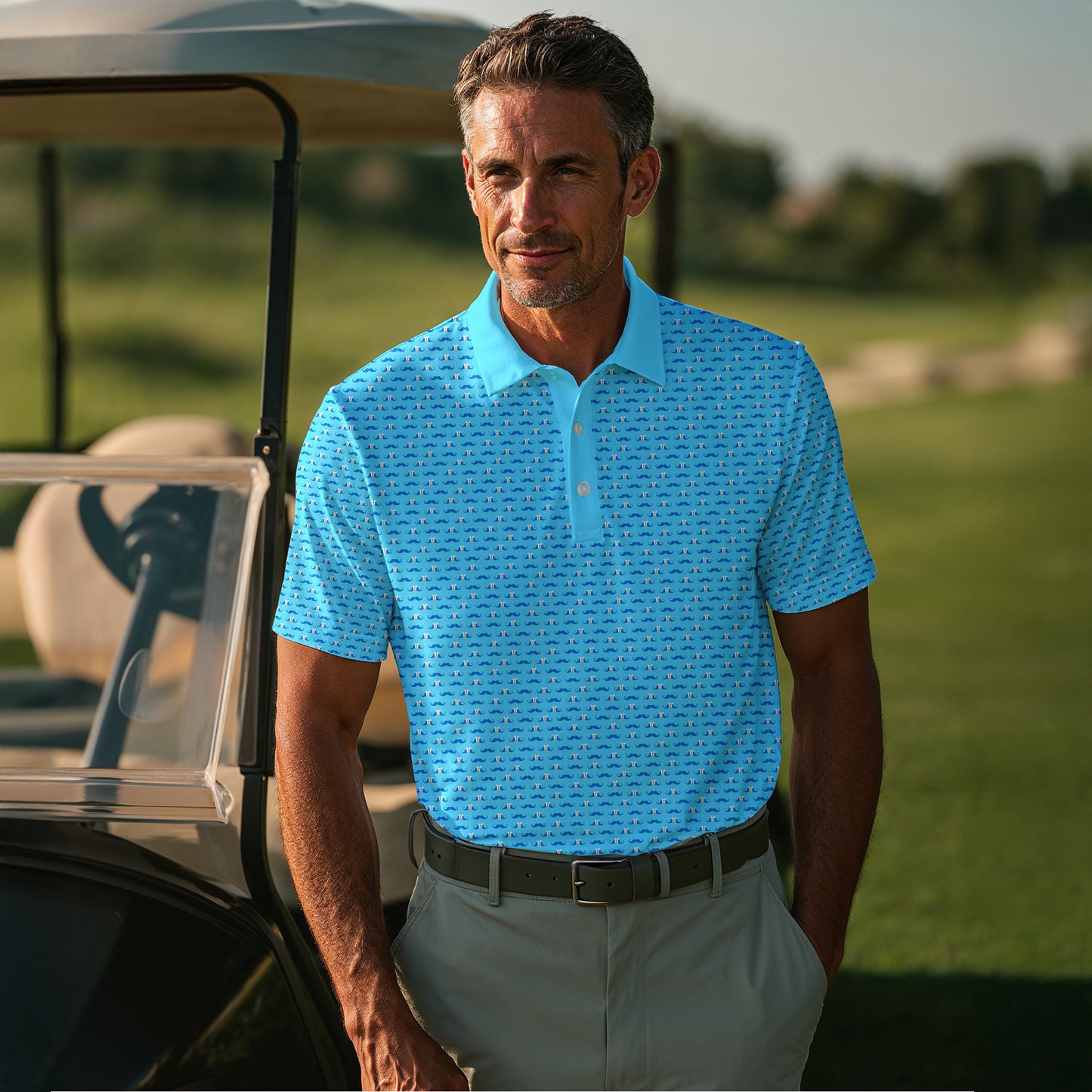 Mustache Blue Seamless Pattern Men Polo Shirt