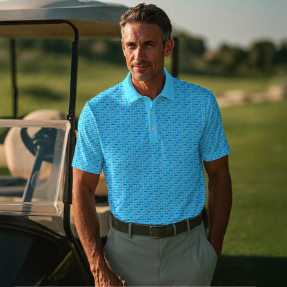 Mustache Blue Seamless Pattern Men Polo Shirt
