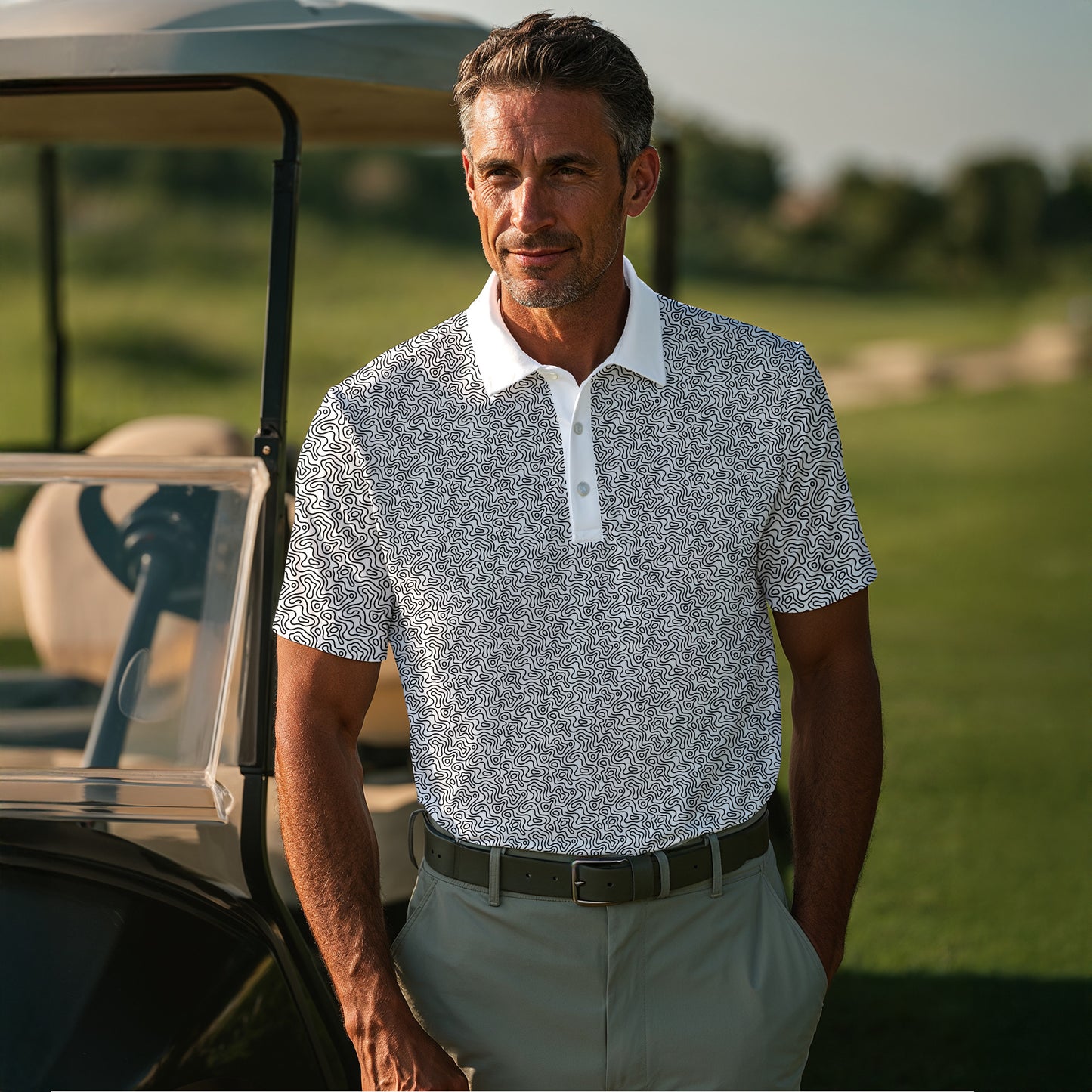 Golf Coure Black And White Pattern Men Polo Shirt