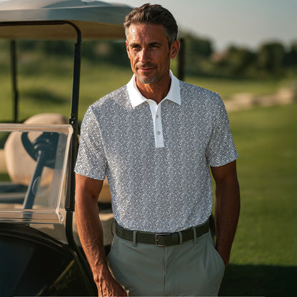Golf Coure Black And White Pattern Men Polo Shirt
