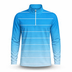 Gradient Blue White Horizontal Lines  Men Quarter-zip Pullover